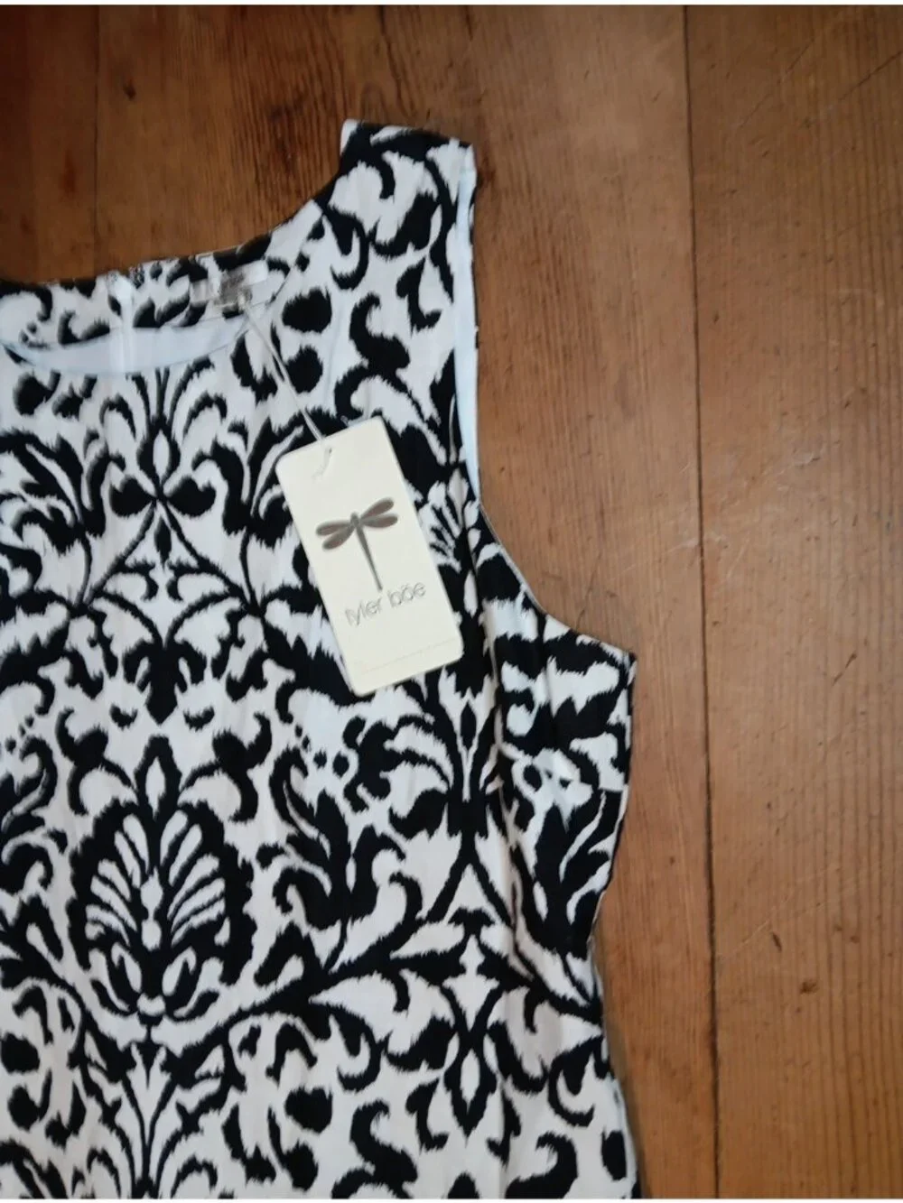 Tyler Boe 100% Linen Shift Dress Womens L Black Damask Boho Print Sleeveless NWT - Picture 2 of 10